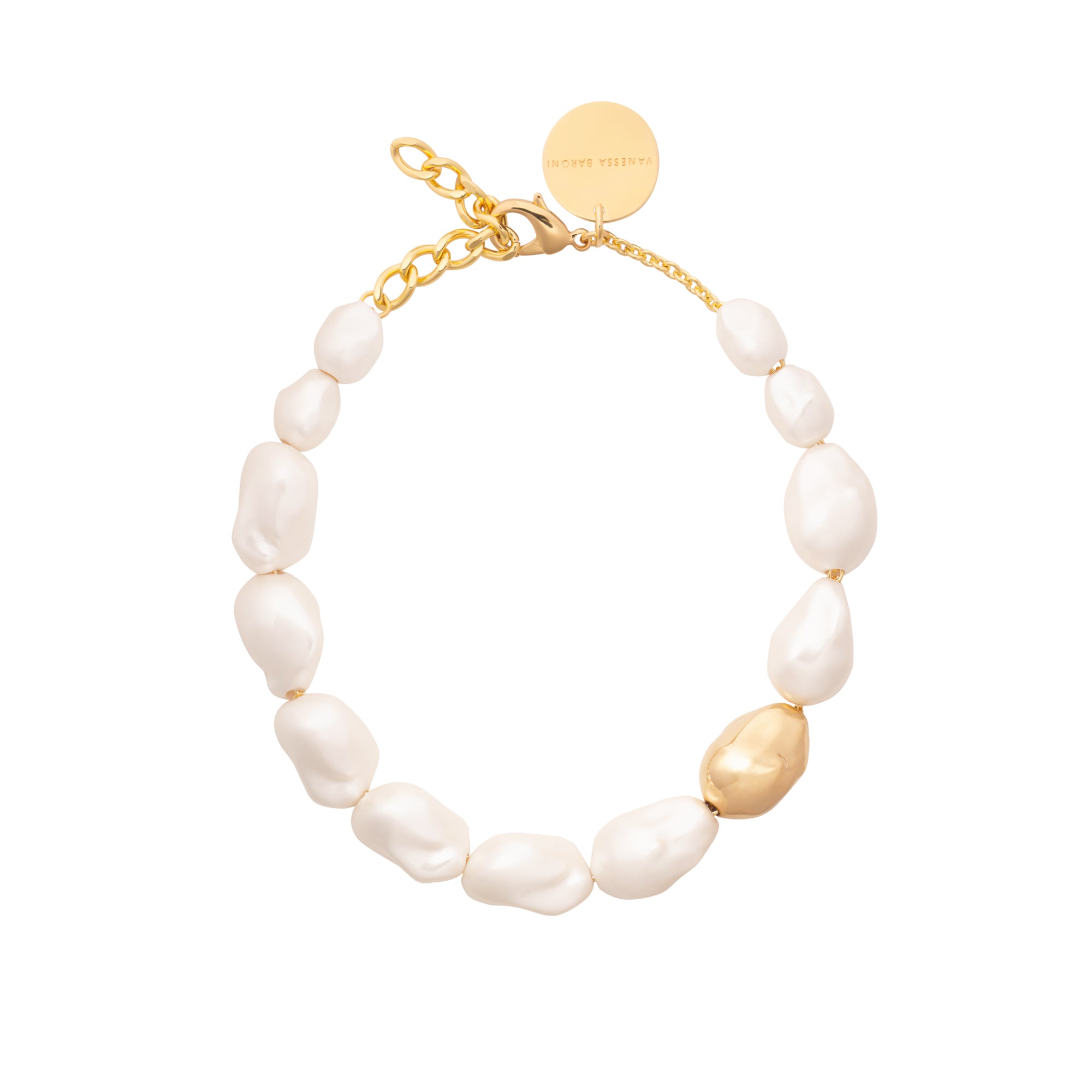 Big Organic Pearl Necklace Short With Gold Pearl