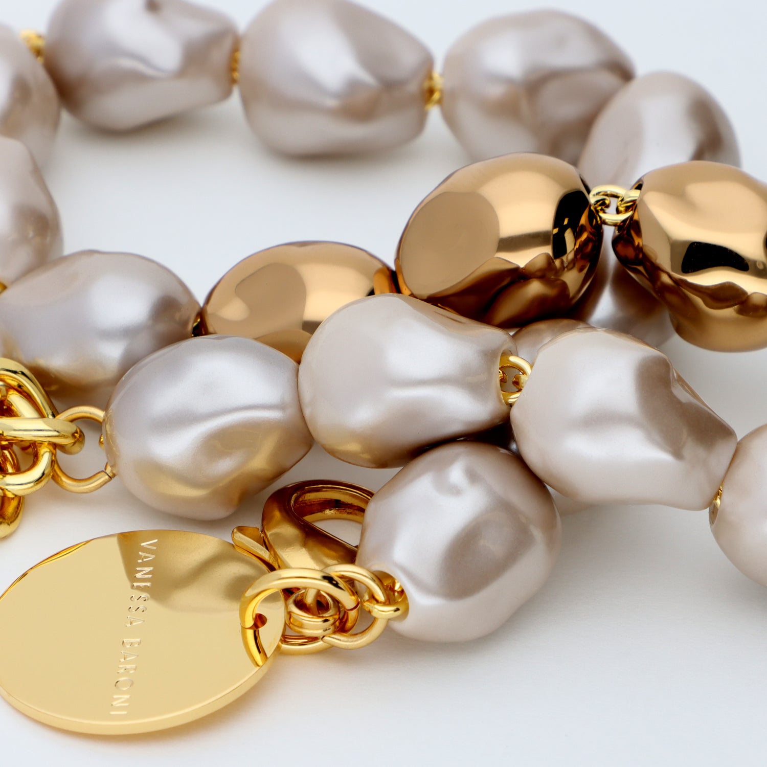 VB X Jennifer Knäble Organic Pearl Necklace Short with Gold Champagner Pearl - Vanessa Baroni