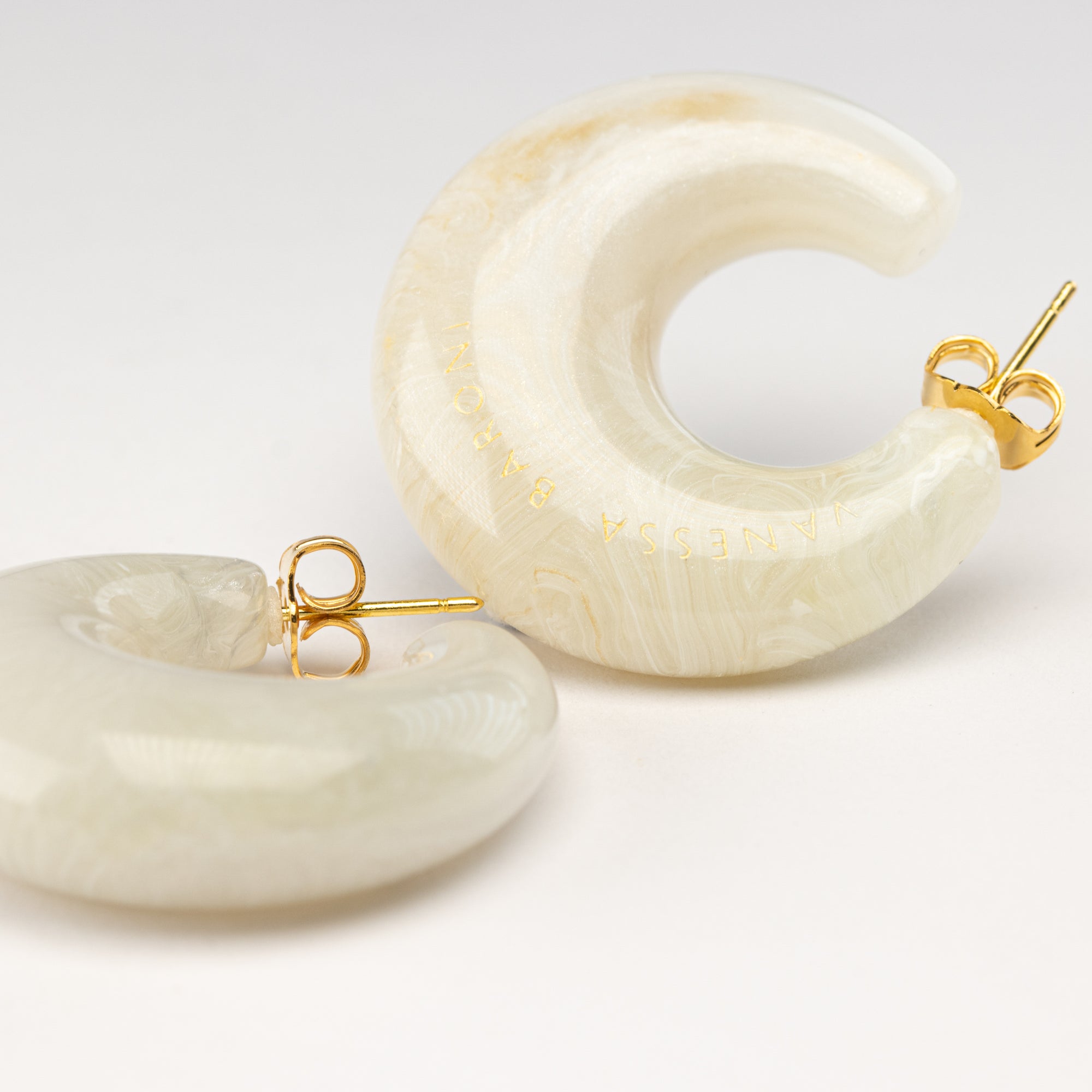 Moon Earring Pearl Marble