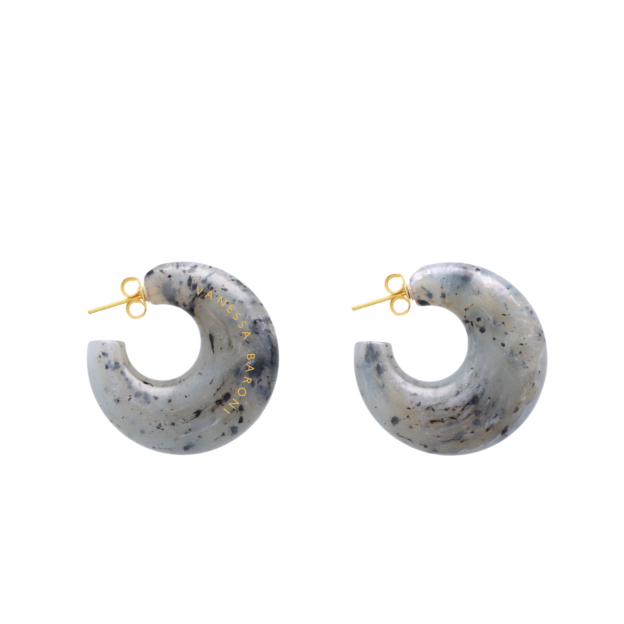 Moon Earring Inked Grey Marble - Vanessa Baroni