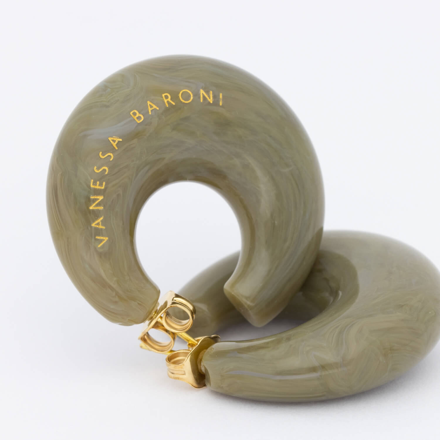 Moon Earring Light Olive Marble - Vanessa Baroni