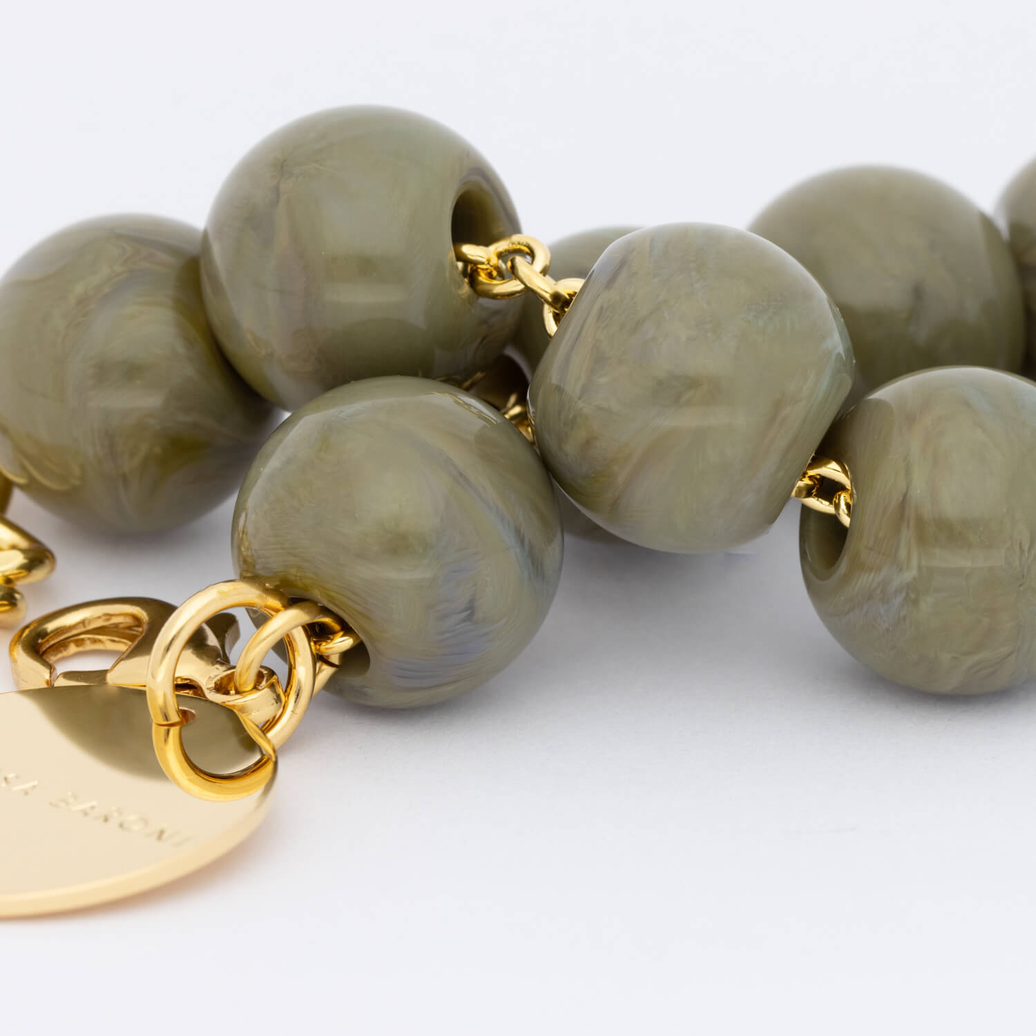 Small Beads Necklace Short Light Olive Marble - Vanessa Baroni