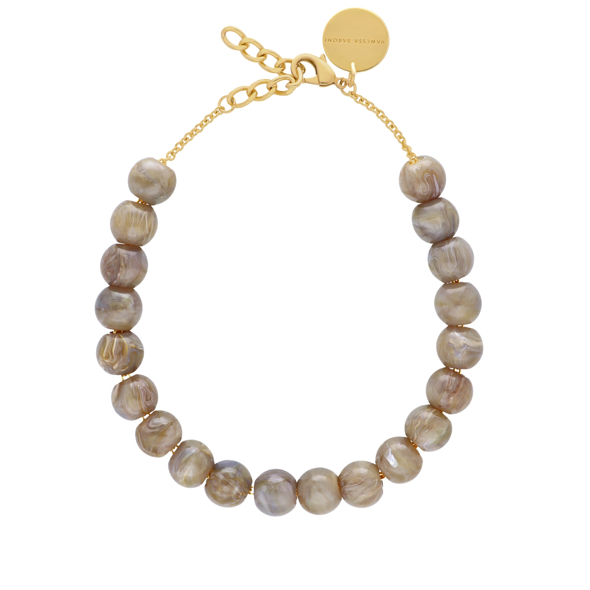 Small Beads Necklace Short Greige Marble - Vanessa Baroni