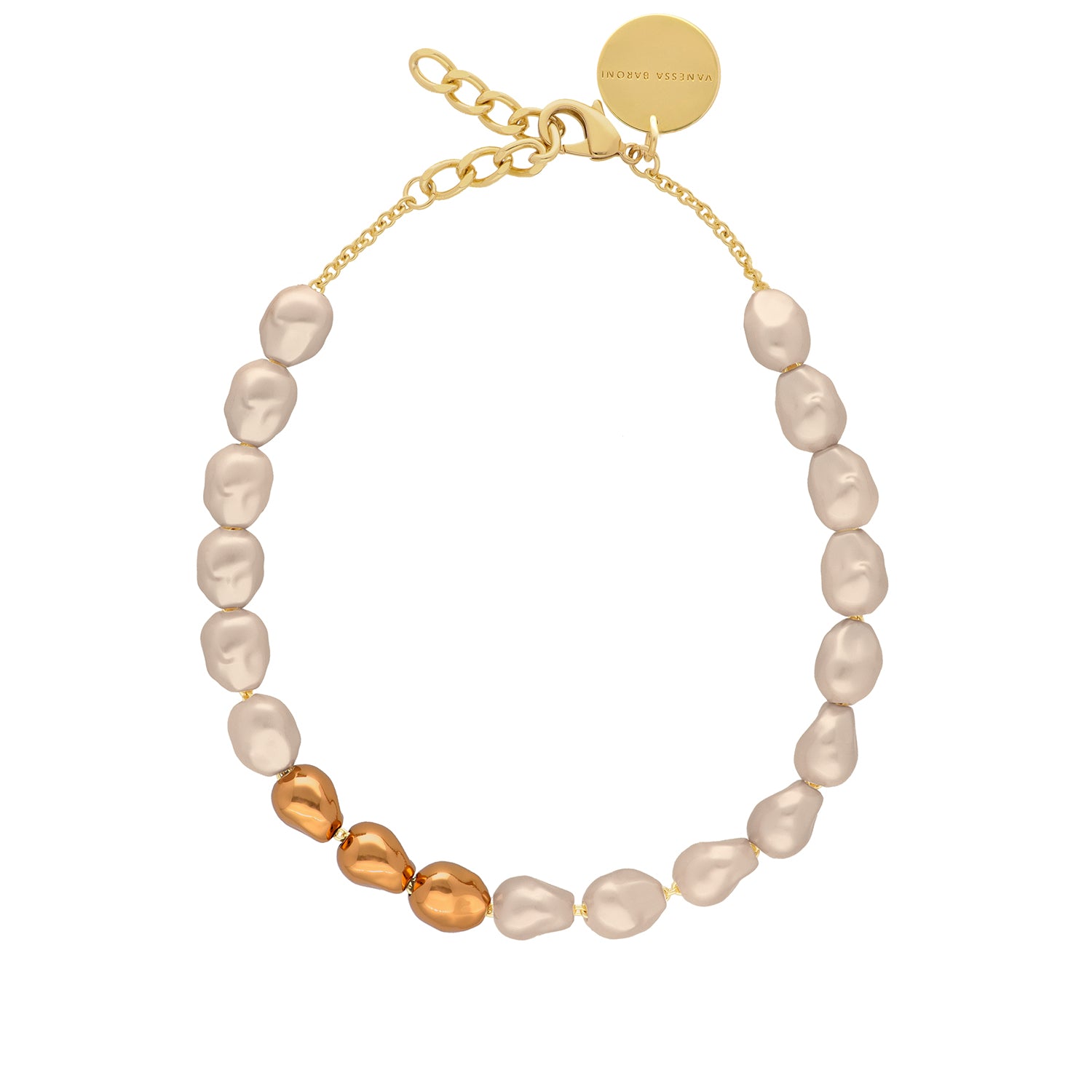 VB X Jennifer Knäble Organic Pearl Necklace Short with Gold Champagner Pearl - Vanessa Baroni