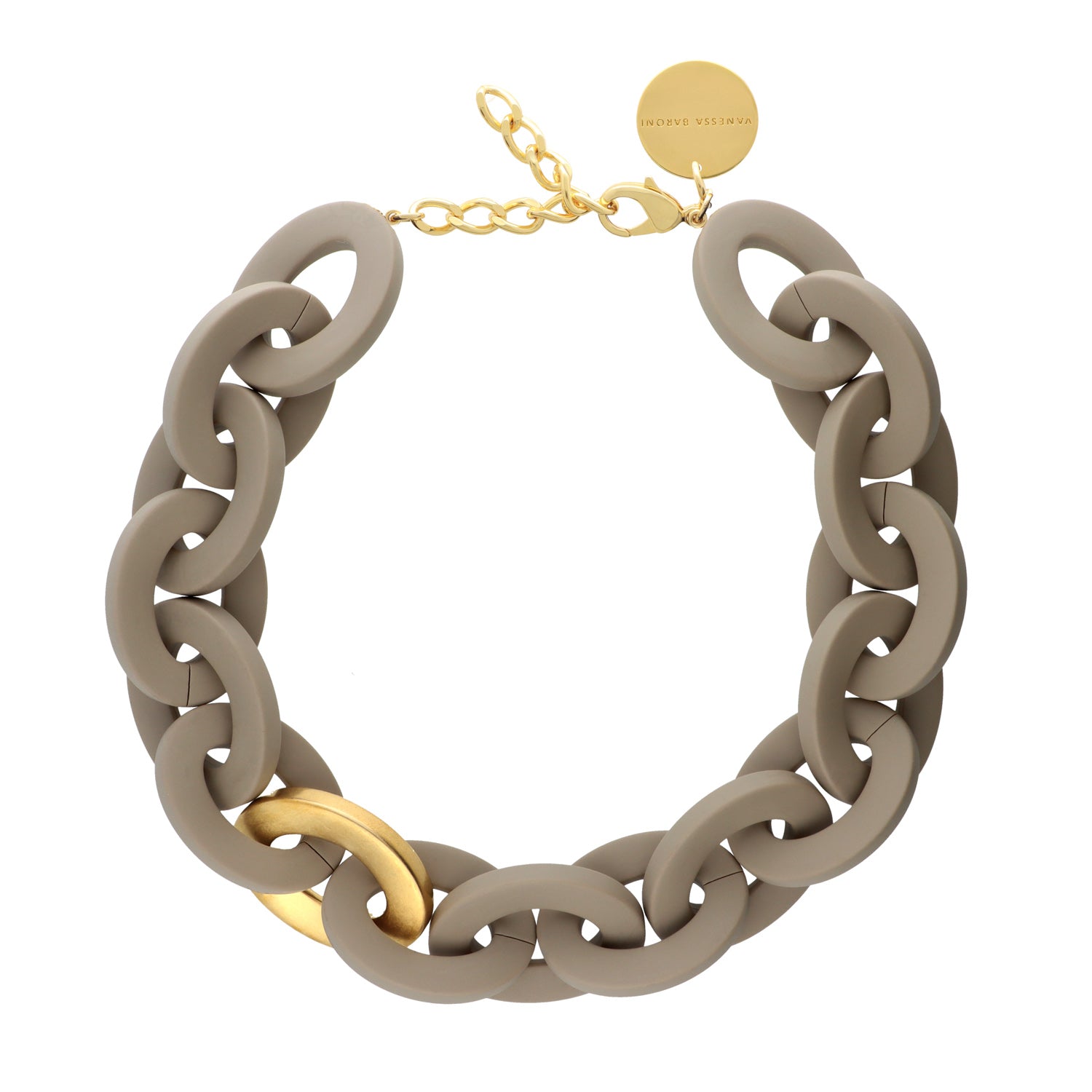 Oval Necklace Short with Gold - Matt Light Taupe - Vanessa Baroni