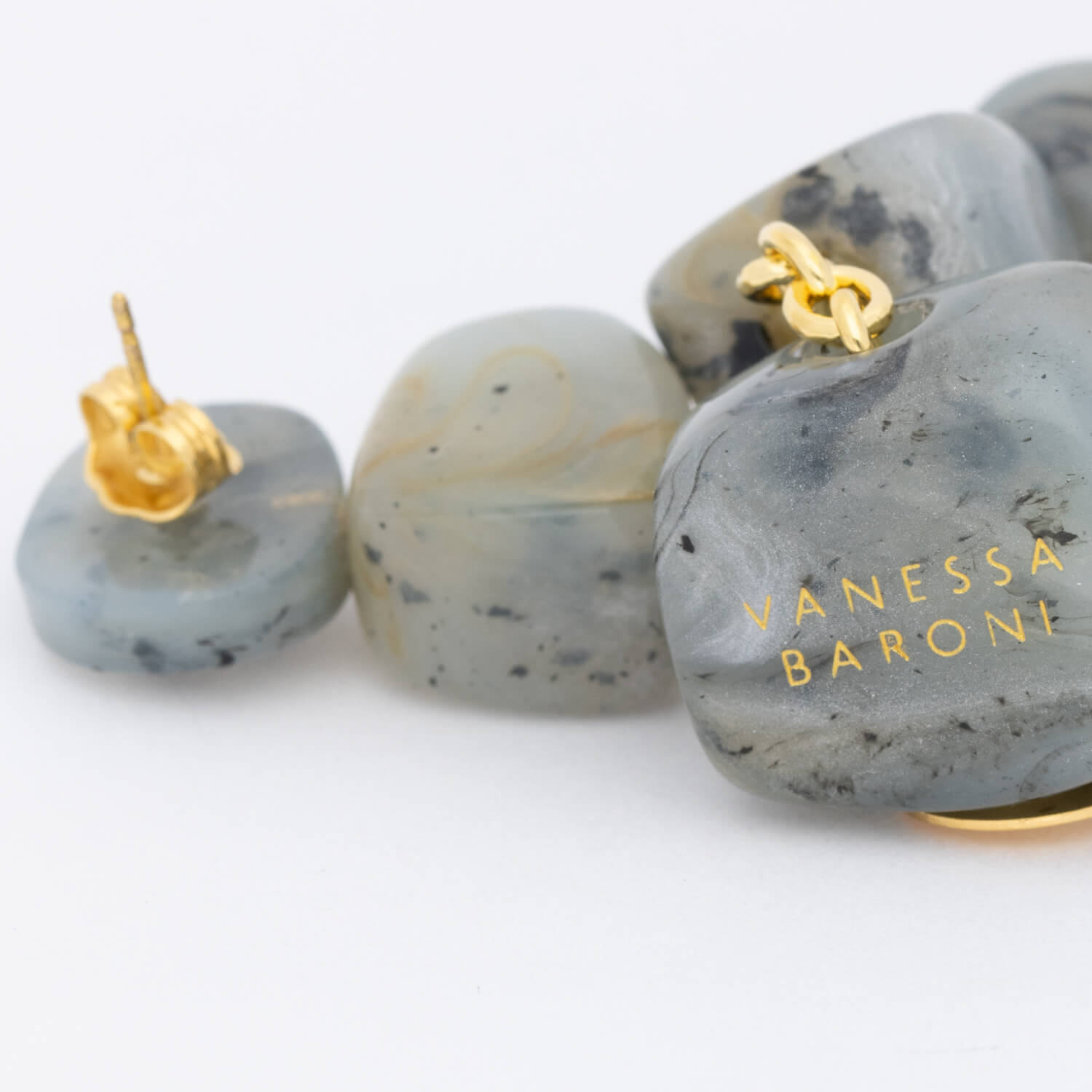 Organic Shaped Earring Inked Grey Marble - Vanessa Baroni