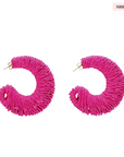 Raffia Big Moon Earring Fuchsia - Vanessa Baroni