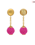 Hanging Raffia Dot Earring Fuchsia - Vanessa Baroni