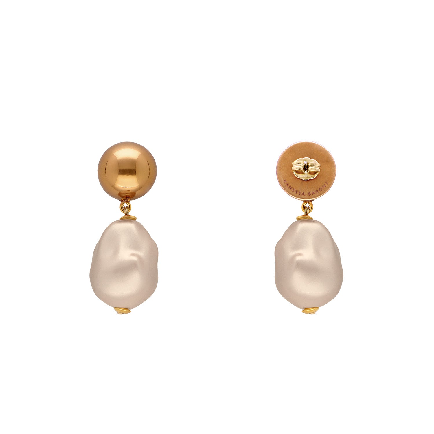 VB X Jennifer Knäble Big Organic Pearl Earring with Gold Champagner Pearl - Vanessa Baroni