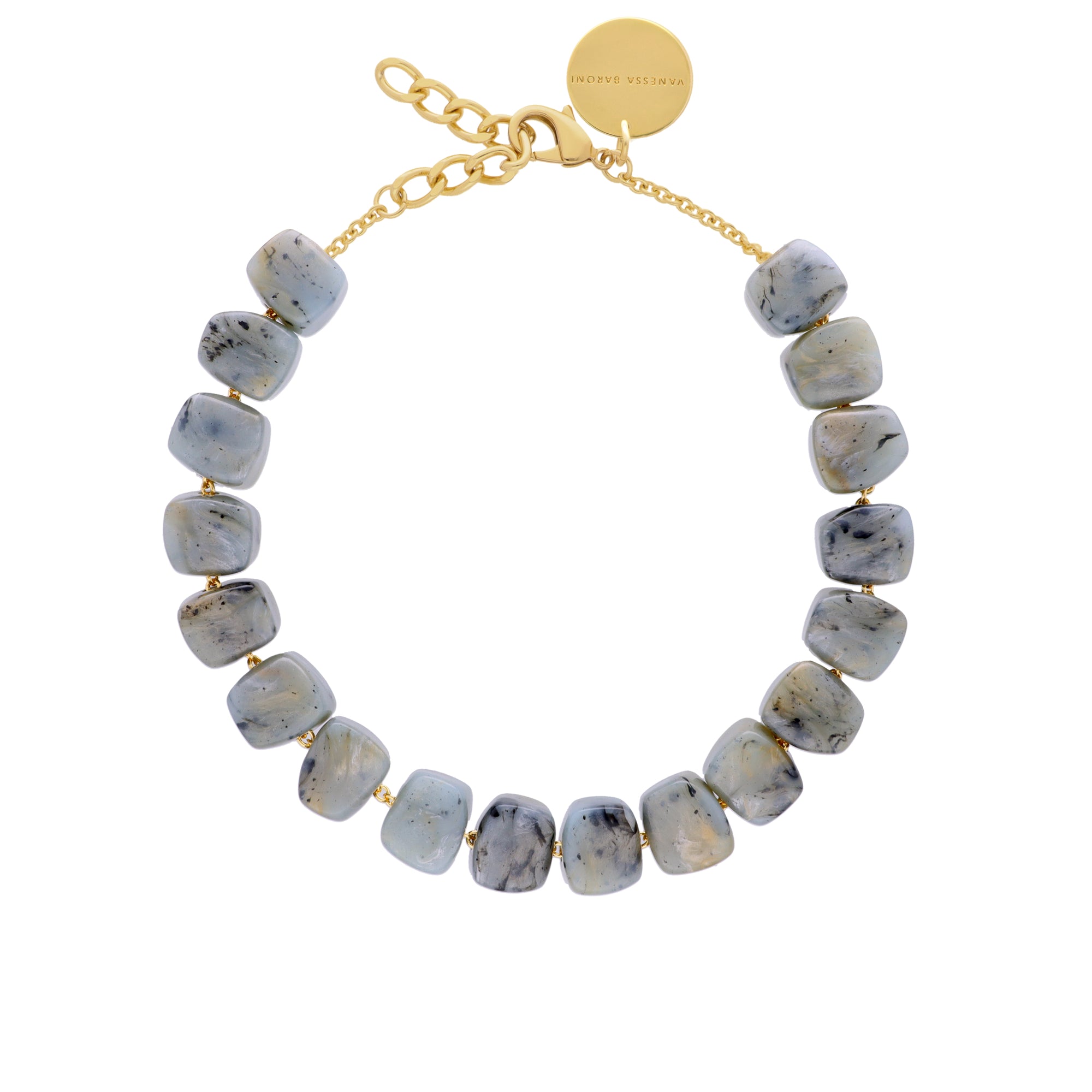 Small Organic Shaped Necklace Inked Grey Marble - Vanessa Baroni