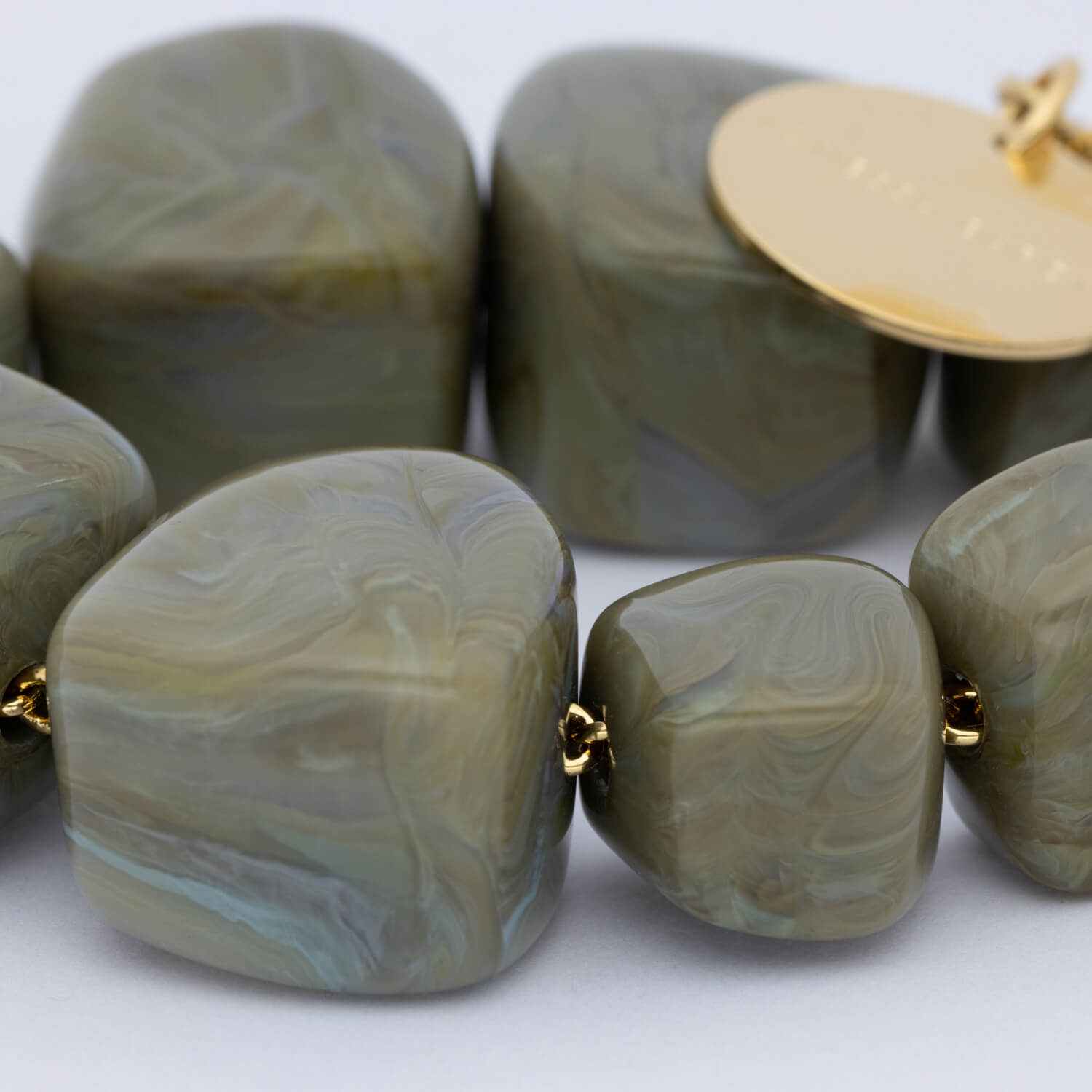 Big Organic Shaped Necklace Light Olive Marble - Vanessa Baroni