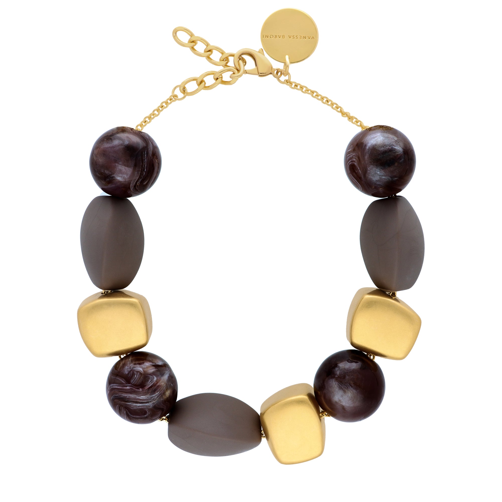 Multi Asymetric Necklace Taupe - Vanessa Baroni