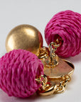 Hanging Raffia Dot Earring Fuchsia - Vanessa Baroni