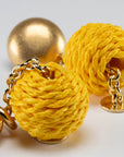 Hanging Raffia Dot Earring Yellow - Vanessa Baroni