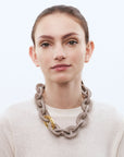 Oval Necklace Short with Gold - Matt Light Taupe - Vanessa Baroni