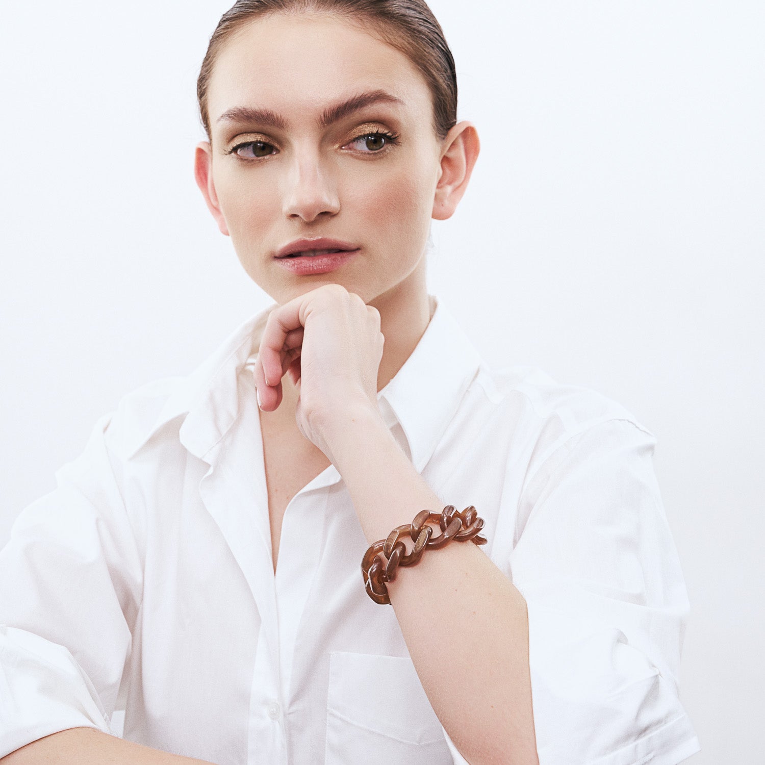 Flat Chain Bracelet Caramel Marble - Vanessa Baroni