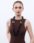 Oval Necklace Long with Gold - Black - Matt Black - Vanessa Baroni