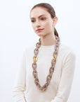 Oval Necklace Long with Gold - Greige Marble - Matt Light Taupe - Vanessa Baroni