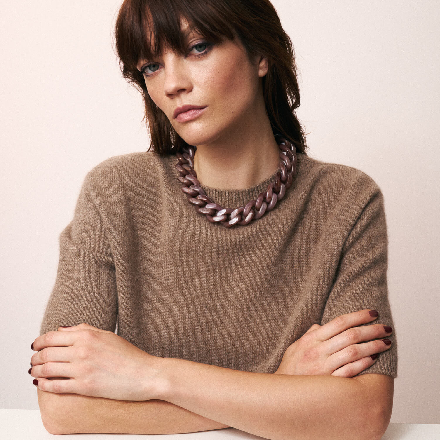 Flat Chain Necklace Toffee Marble - Vanessa Baroni