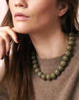 Small Beads Necklace Short Light Olive Marble - Vanessa Baroni