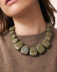 Big Organic Shaped Necklace Light Olive Marble - Vanessa Baroni