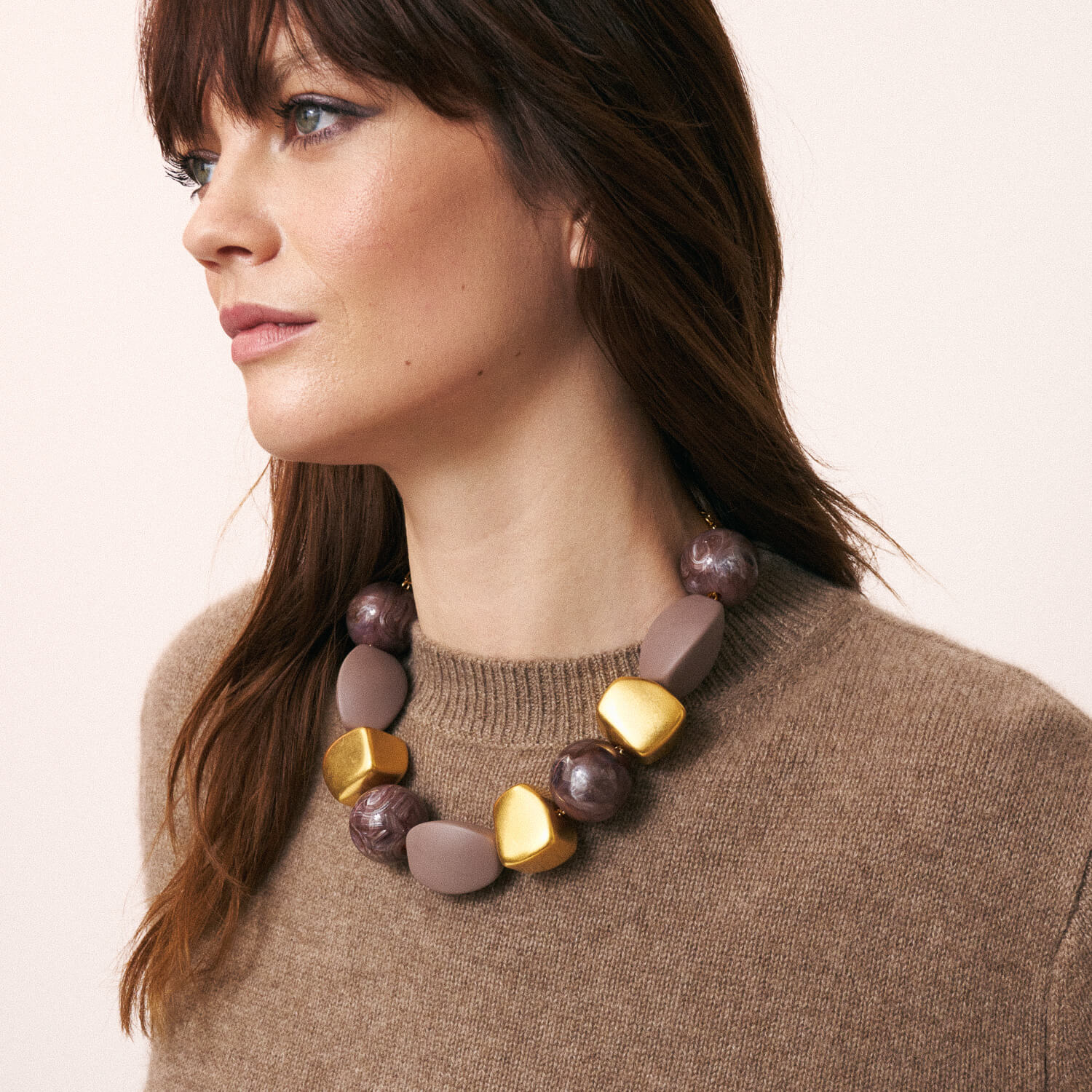 Multi Asymetric Necklace Taupe - Vanessa Baroni