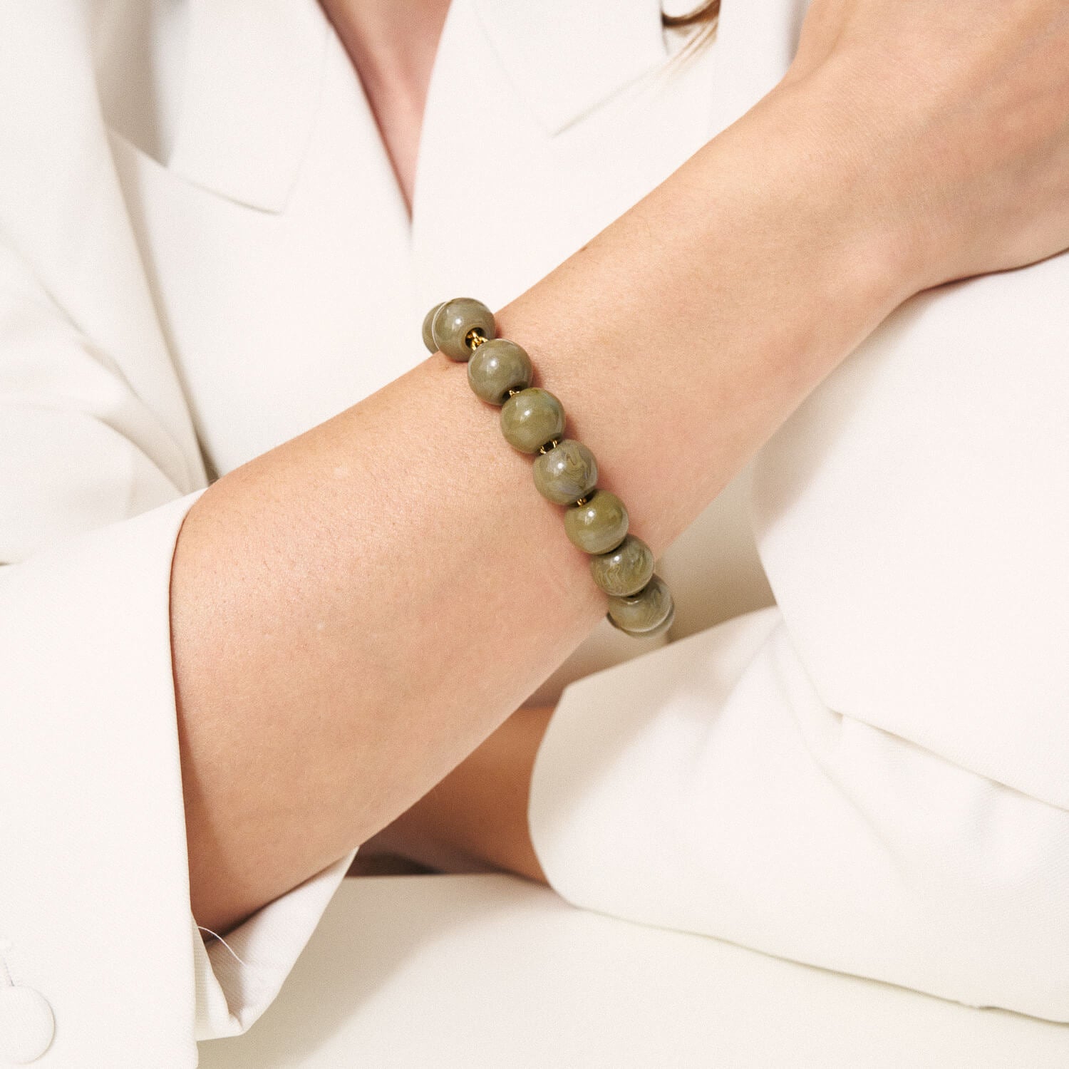 Mini Beads Bracelet Light Olive Marble - Vanessa Baroni