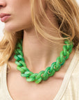 Flat Chain Necklace Neon Green Marble