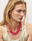 Flat Chain Necklace Fuchsia Marble