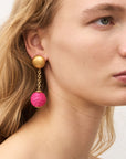 Hanging Raffia Dot Earring Fuchsia - Vanessa Baroni