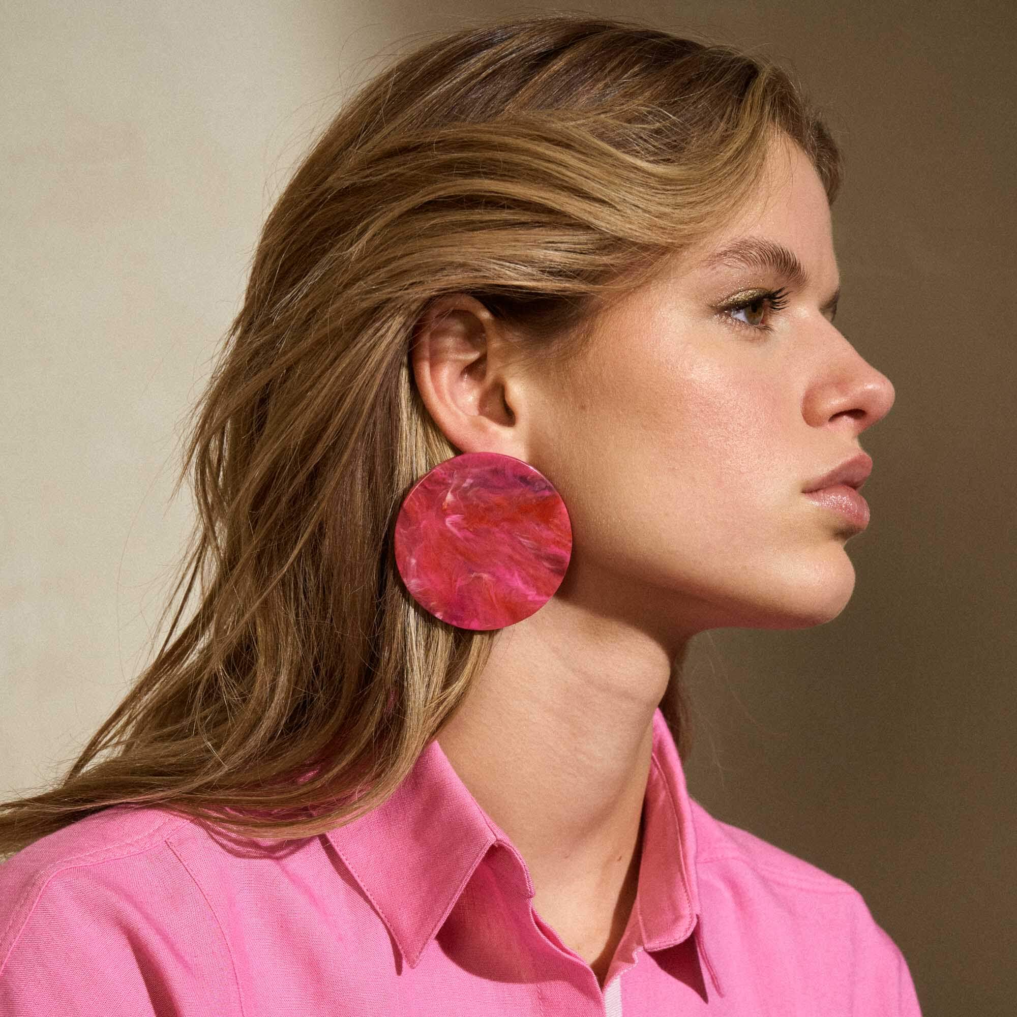 Disc Earring Pink Marble - Vanessa Baroni