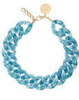 BIG Flat Chain Necklace Blue Glitter